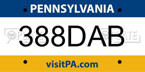 388DAB Pennsylvania License Plate