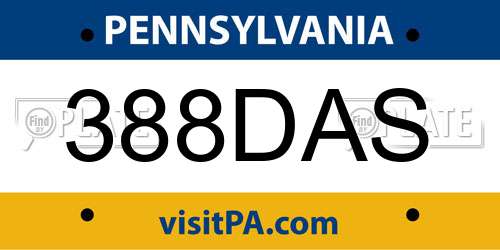 388DAS Pennsylvania License Plate