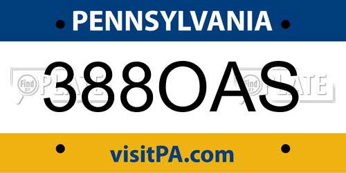 388OAS Pennsylvania License Plate