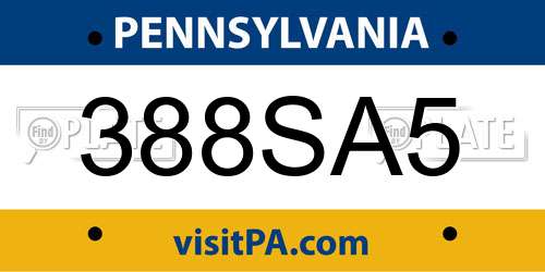 388SA5 Pennsylvania License Plate