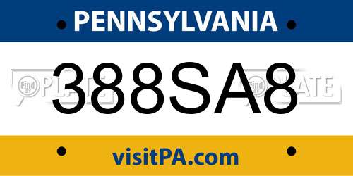 388SA8 Pennsylvania License Plate