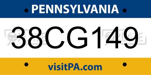 38CG149 Pennsylvania License Plate