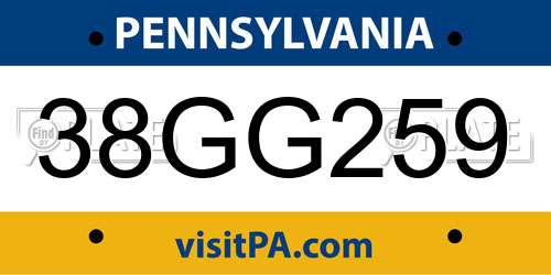 38GG259 Pennsylvania License Plate