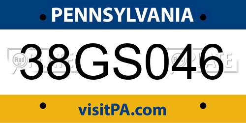 38GS046 Pennsylvania License Plate