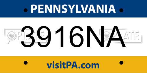3916NA Pennsylvania License Plate