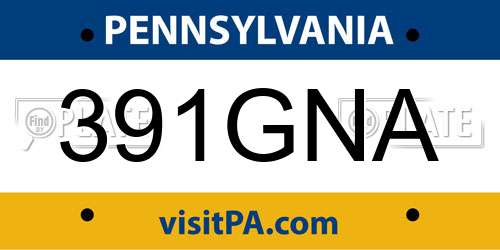 391GNA Pennsylvania License Plate