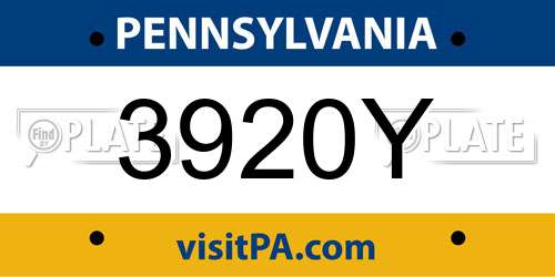 3920Y Pennsylvania License Plate