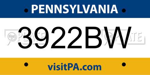 3922BW Pennsylvania License Plate