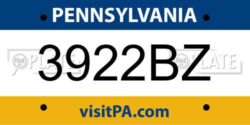 3922BZ Pennsylvania License Plate