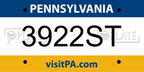 3922ST Pennsylvania License Plate