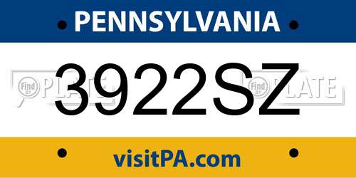 3922SZ Pennsylvania License Plate