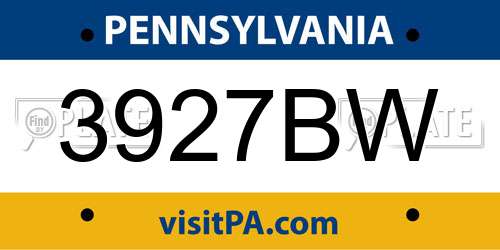 3927BW Pennsylvania License Plate