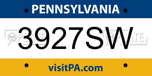 3927SW Pennsylvania License Plate
