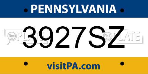 3927SZ Pennsylvania License Plate