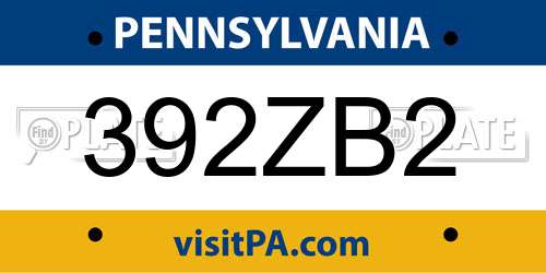 392ZB2 Pennsylvania License Plate