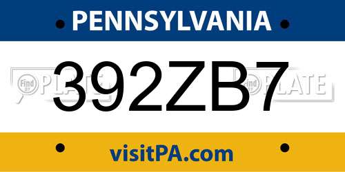 392ZB7 Pennsylvania License Plate