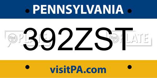392ZST Pennsylvania License Plate