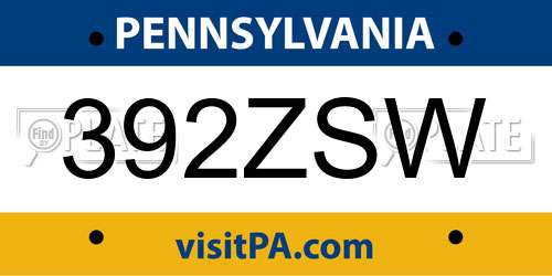 392ZSW Pennsylvania License Plate