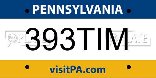 393TIM Pennsylvania License Plate