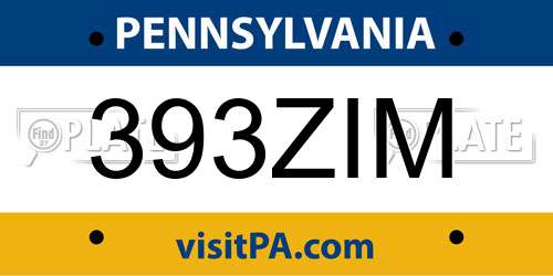 393ZIM Pennsylvania License Plate