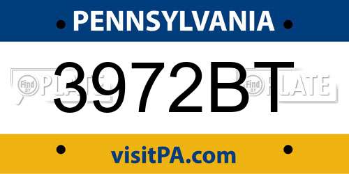 3972BT Pennsylvania License Plate