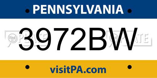3972BW Pennsylvania License Plate