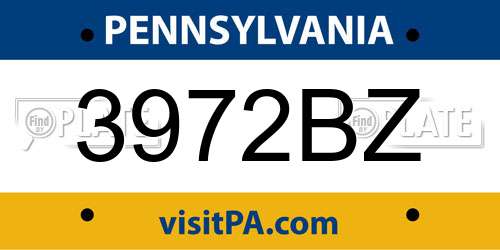 3972BZ Pennsylvania License Plate