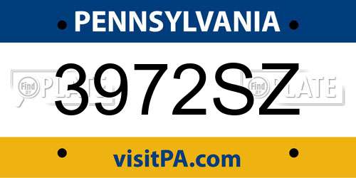 3972SZ Pennsylvania License Plate