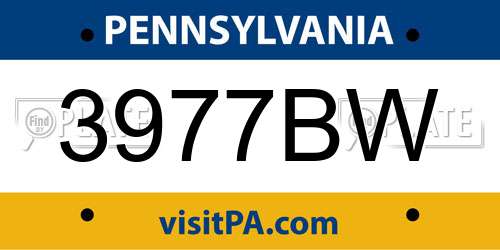 3977BW Pennsylvania License Plate