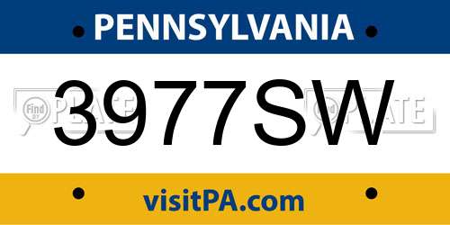 3977SW Pennsylvania License Plate