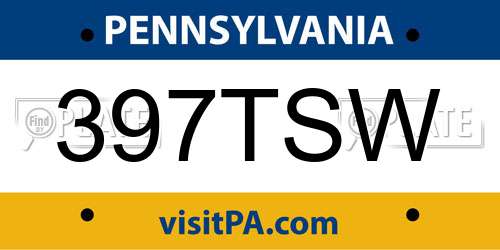 397TSW Pennsylvania License Plate
