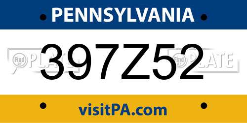 397Z52 Pennsylvania License Plate
