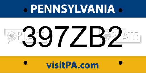397ZB2 Pennsylvania License Plate