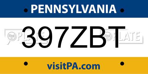397ZBT Pennsylvania License Plate