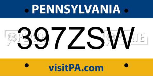397ZSW Pennsylvania License Plate
