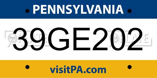 39GE202 Pennsylvania License Plate