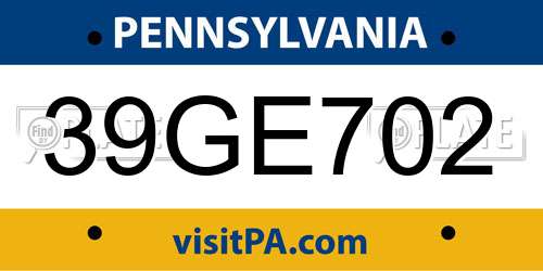 39GE702 Pennsylvania License Plate
