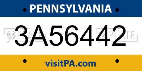 3A56442 Pennsylvania License Plate