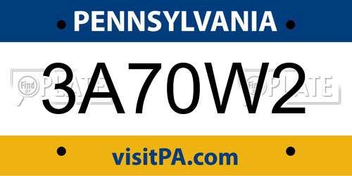 3A70W2 Pennsylvania License Plate