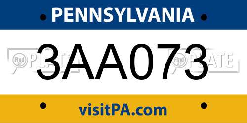 3AA073 Pennsylvania License Plate