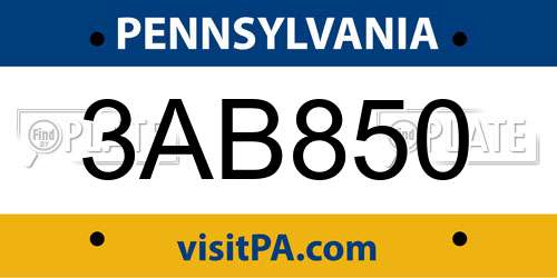3AB850 Pennsylvania License Plate