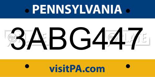 3ABG447 Pennsylvania License Plate