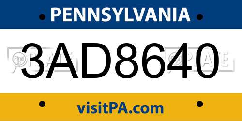 3AD8640 Pennsylvania License Plate