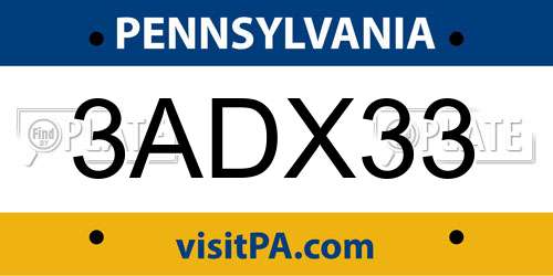 3ADX33 Pennsylvania License Plate