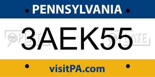 3AEK55 Pennsylvania License Plate