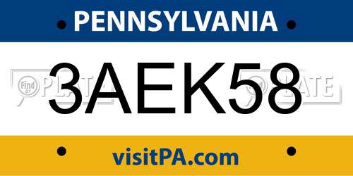 3AEK58 Pennsylvania License Plate