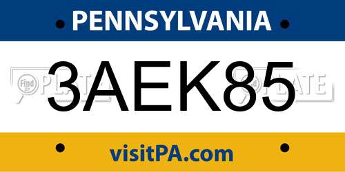 3AEK85 Pennsylvania License Plate