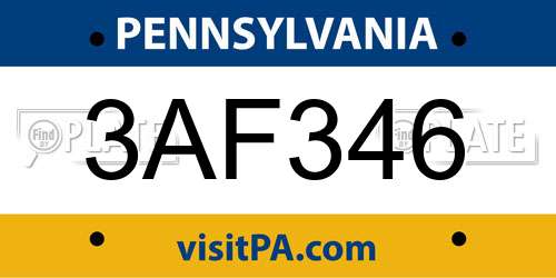 3AF346 Pennsylvania License Plate