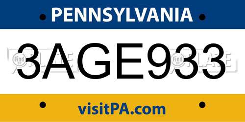 3AGE933 Pennsylvania License Plate