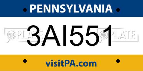 3AI551 Pennsylvania License Plate